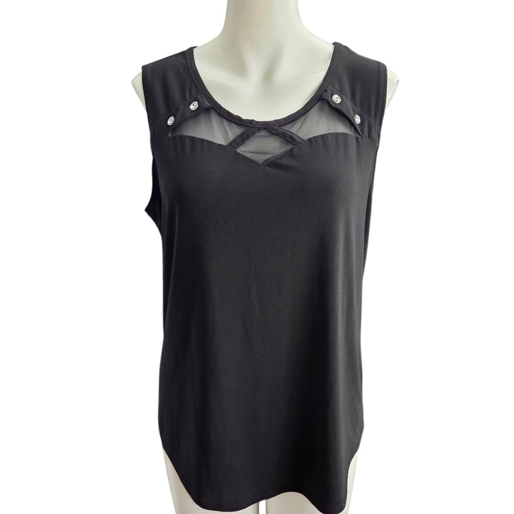 Adele & May‎ Black Sleeveless Blouse With Peek A Boo Detail At Neckline SZ Large